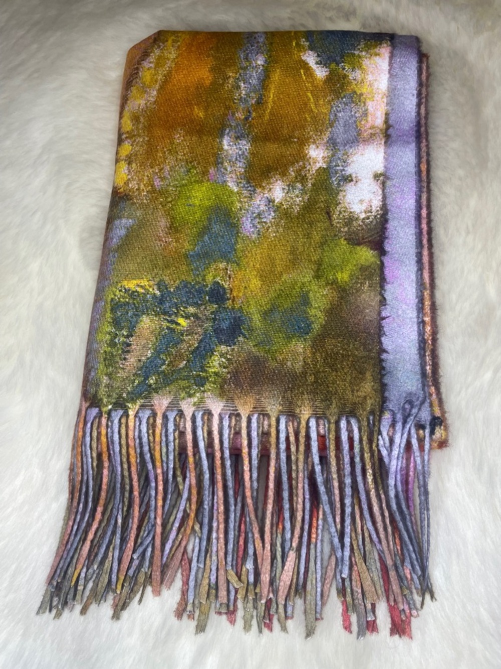 Impressionist Art Scarf Shawl‎ |Reversible | Soft Cashmere feel with Fringe
